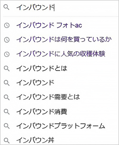 インバウンドに関する検索のGoogleサジェスト結果